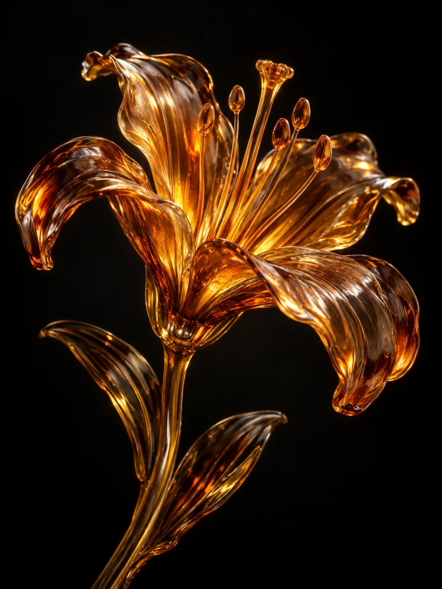 A translucent amber glass flower