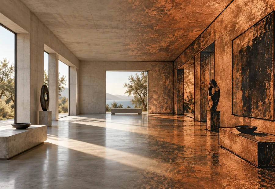 An architectural interior shifting into a painted scene
