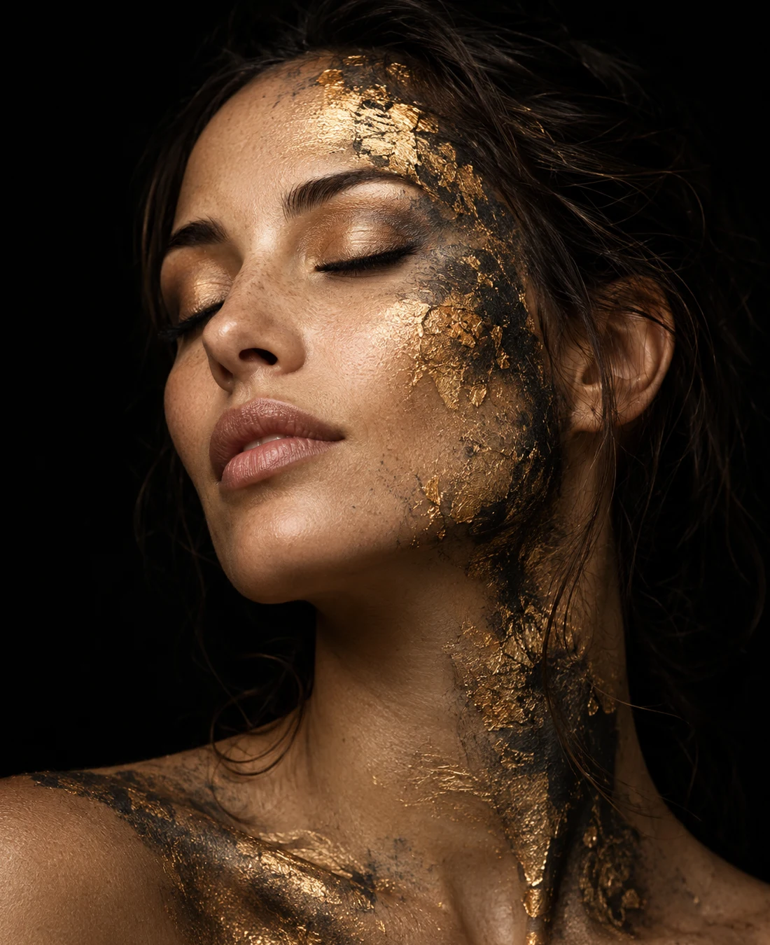 Painterly portrait with warm mineral textures